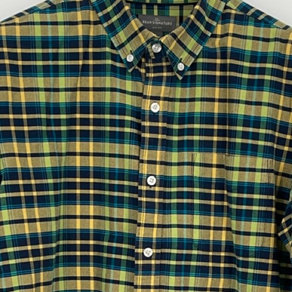 L.L. Bean Signature Cotton Slim Fit Flannel‎ Blue & Green NWOT  size L